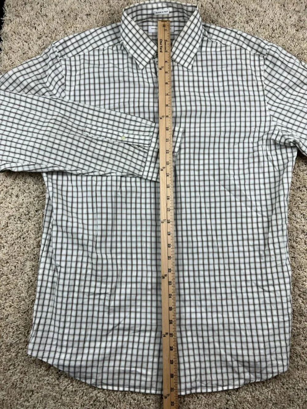 Banana Republic Men's Woven In Italy Plaid Shirt Beige Tan Size Large 16/16.5